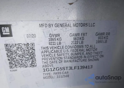 2020 Chevrolet Malibu Fwd Rs from USA, damaged, VIN 1G1ZG5ST3LF139413